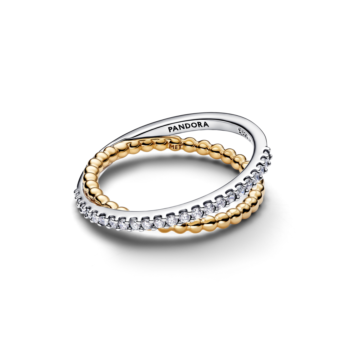 Crossover Beads & Pavé Double Band Ring