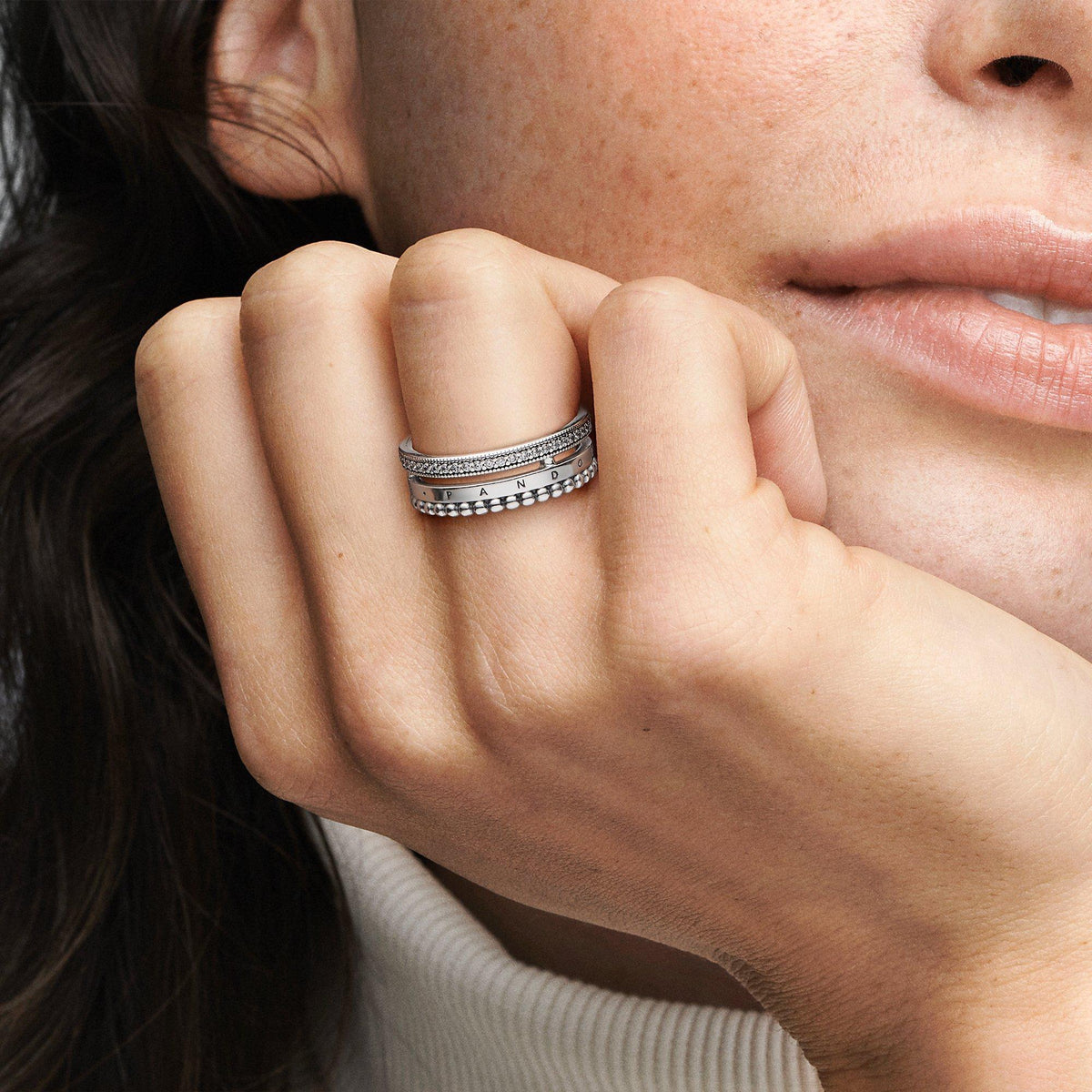 FINAL SALE - Pandora Signature Logo Pavé & Beads Ring