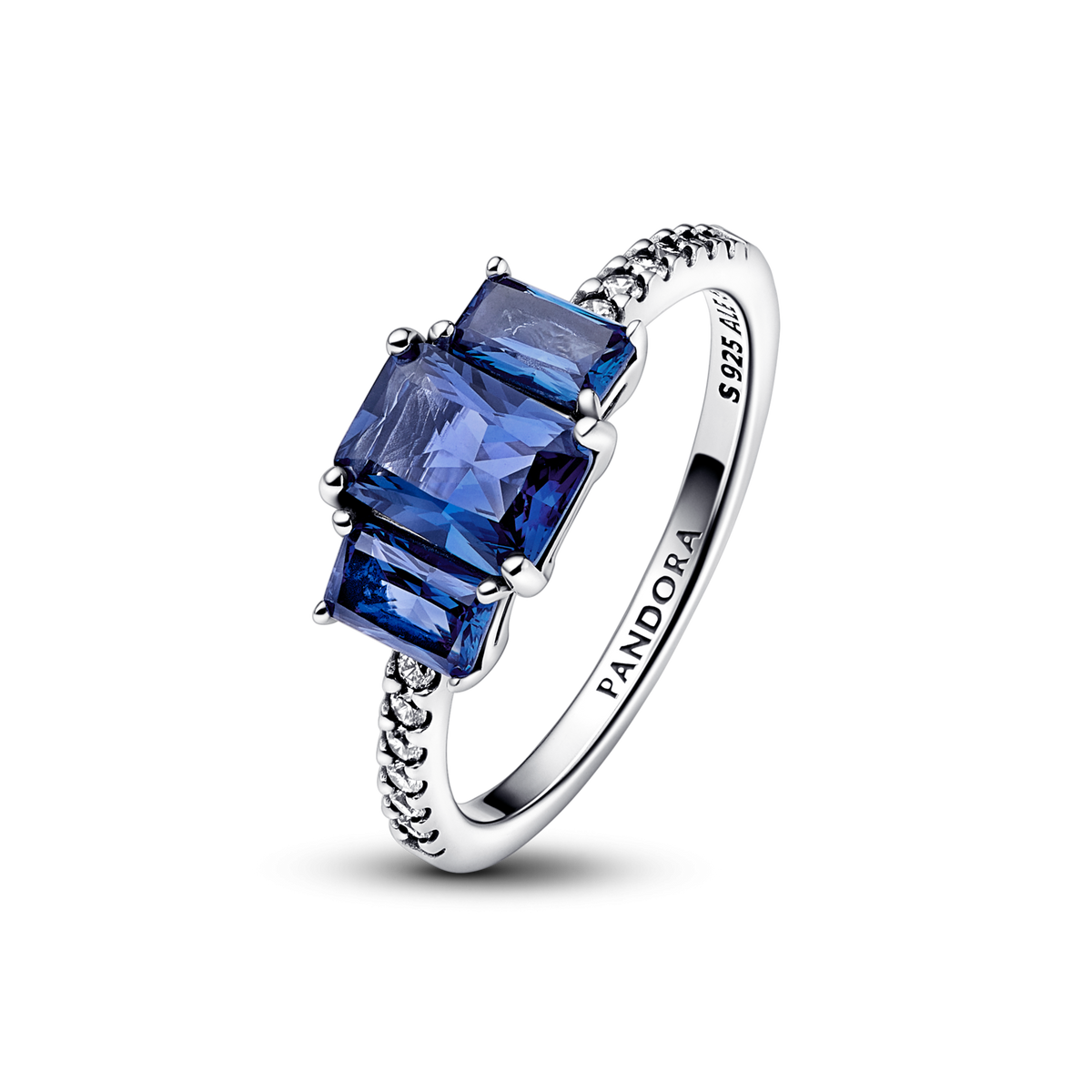 FINAL SALE - Blue Rectangular Three Stone Sparkling Ring