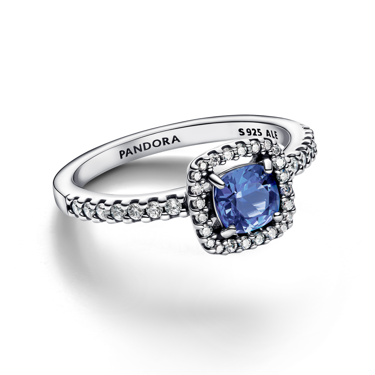 Sparkling Square Blue Halo Ring
