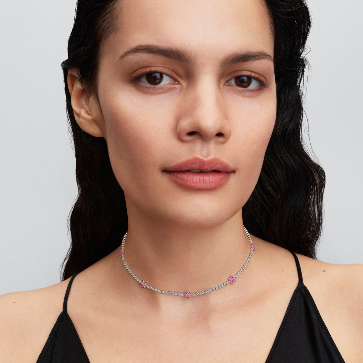 Pink Flower Tennis Necklace