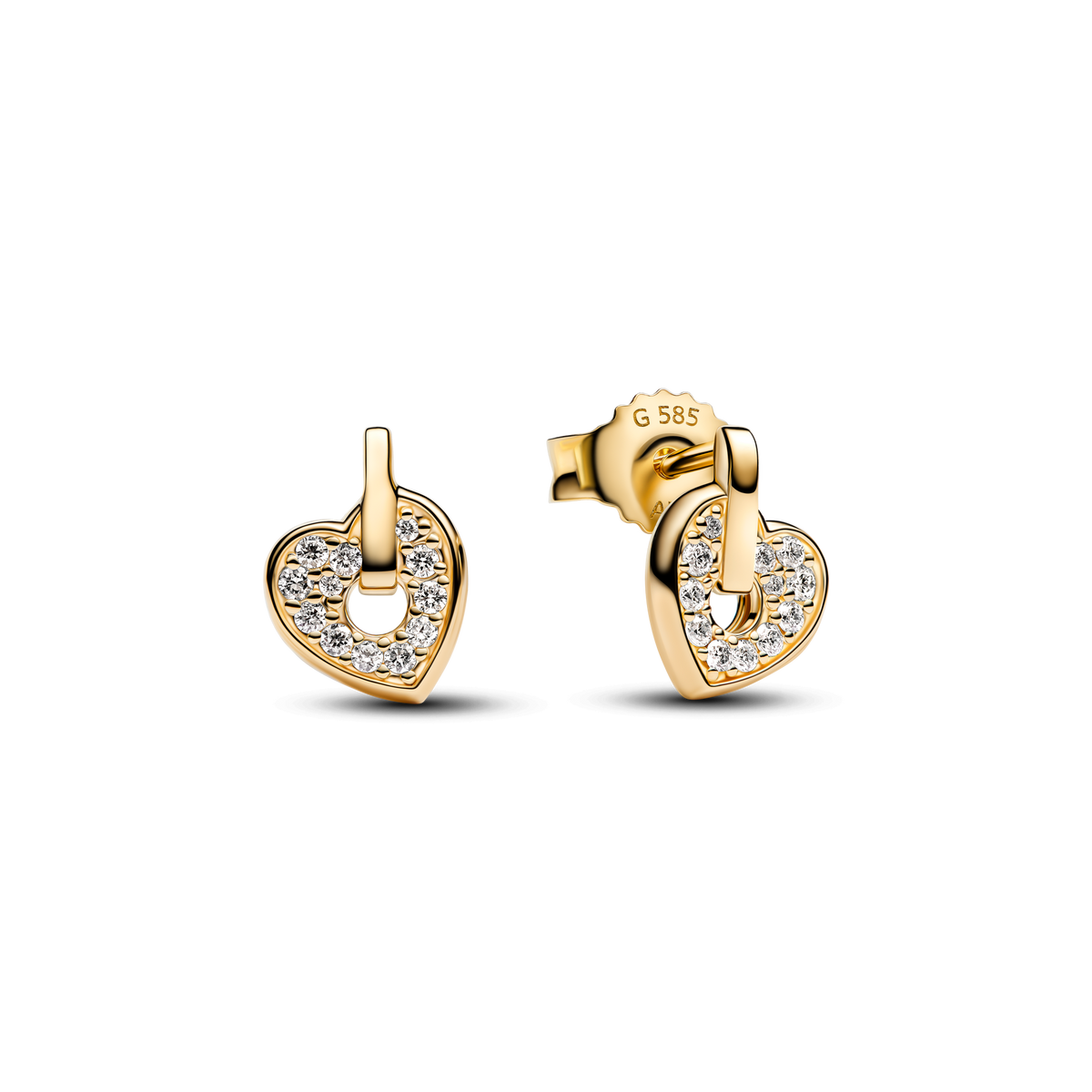 Pandora Talisman 14k Gold Lab-grown Diamond Pavé Heart Stud Earrings