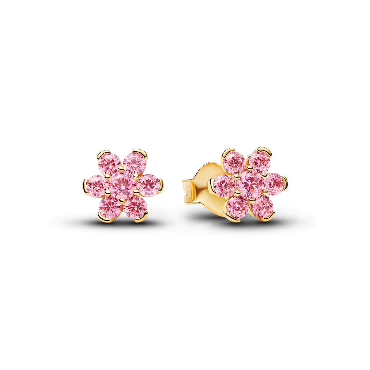 Sparkling Pink Flower Stud Earrings