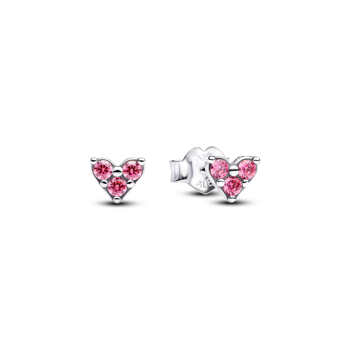 Triple Stone Pink Heart Stud Earrings