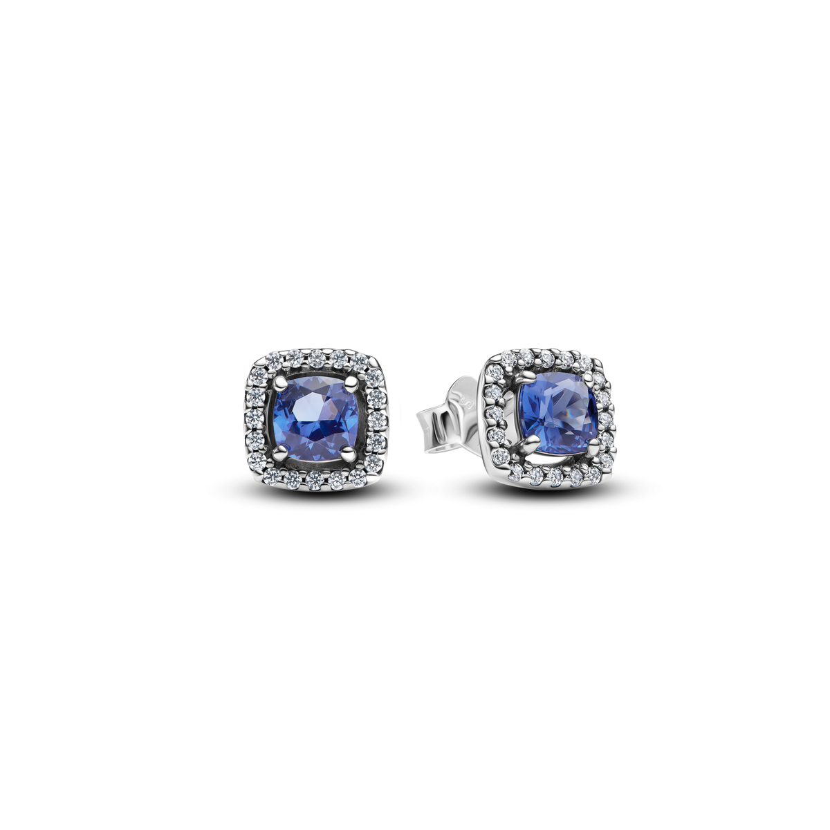 Sparkling Square Blue Halo Stud Earrings