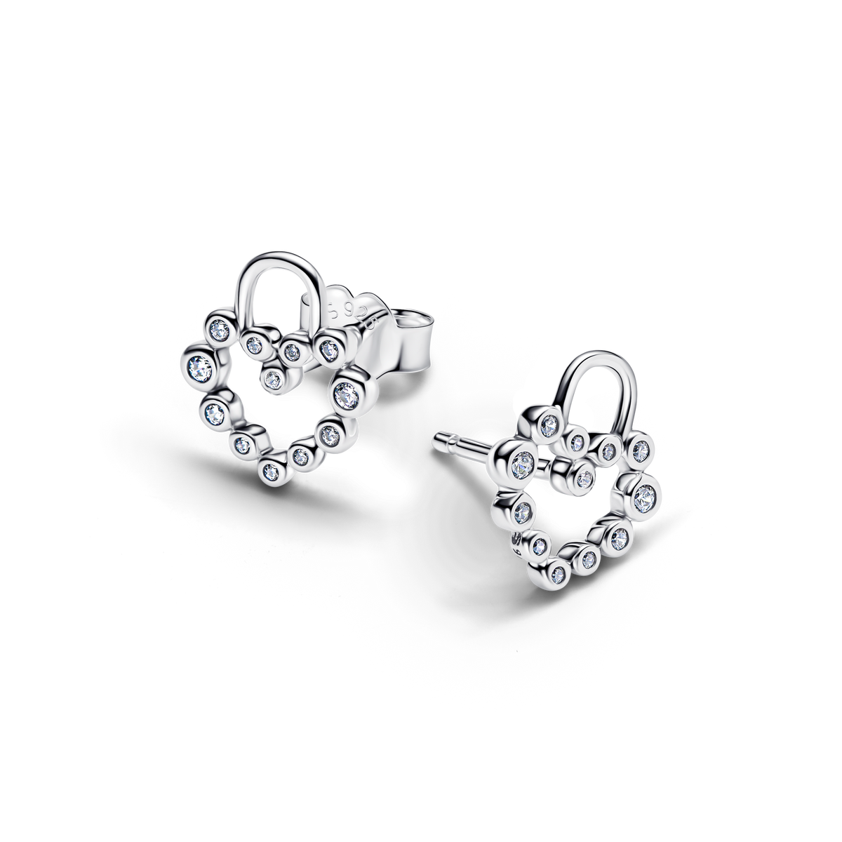 Sparkling Heart Padlock Stud Earrings