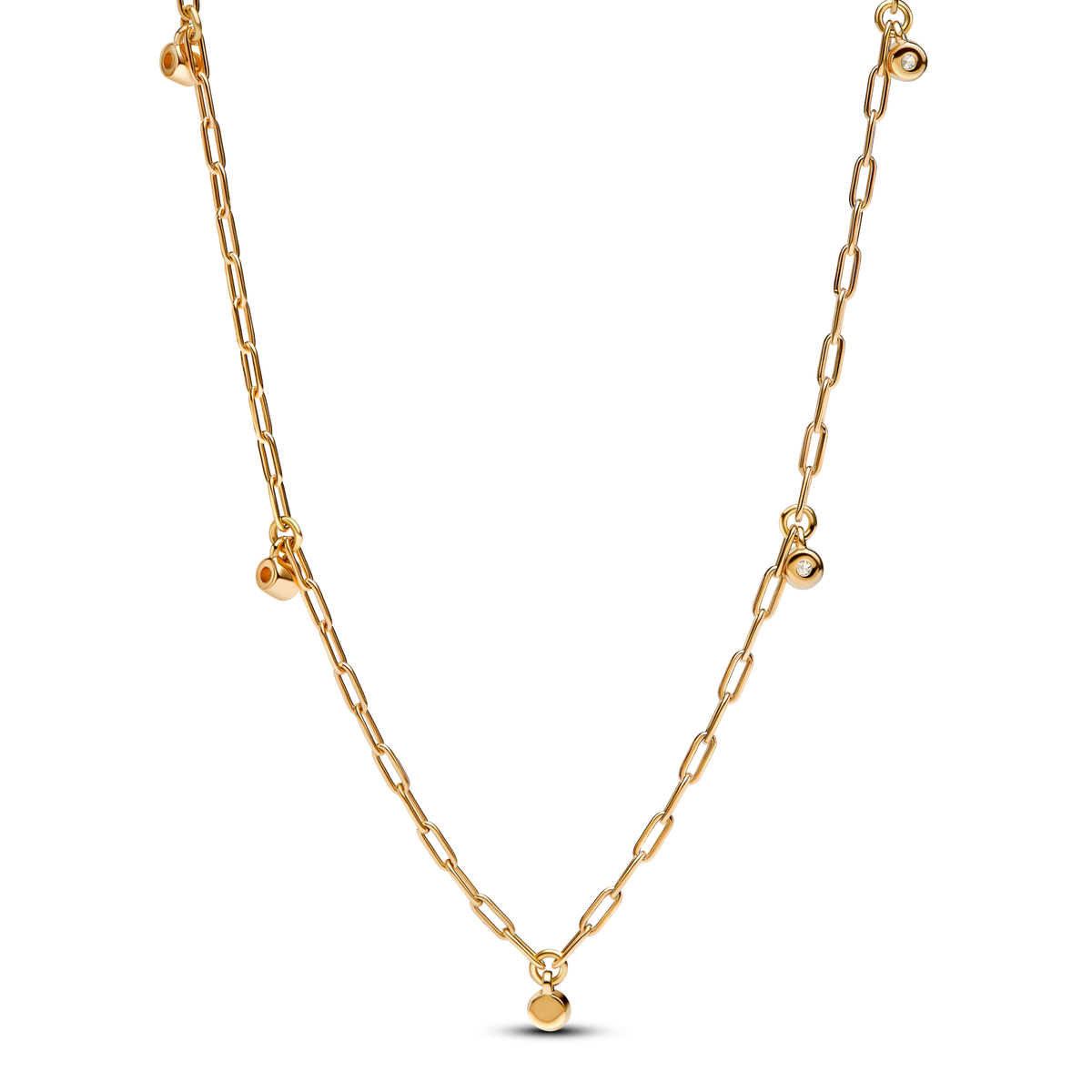 Pandora Era Bezel Lab-Grown Diamond Dangle Station Paperclip Chain Necklace