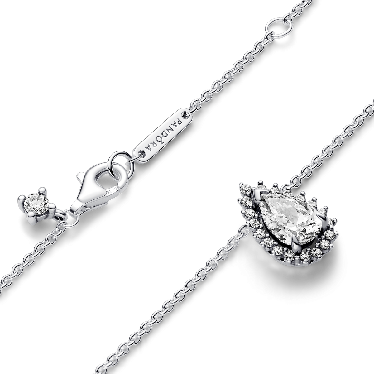 Sparkling Pear Halo Collier Necklace