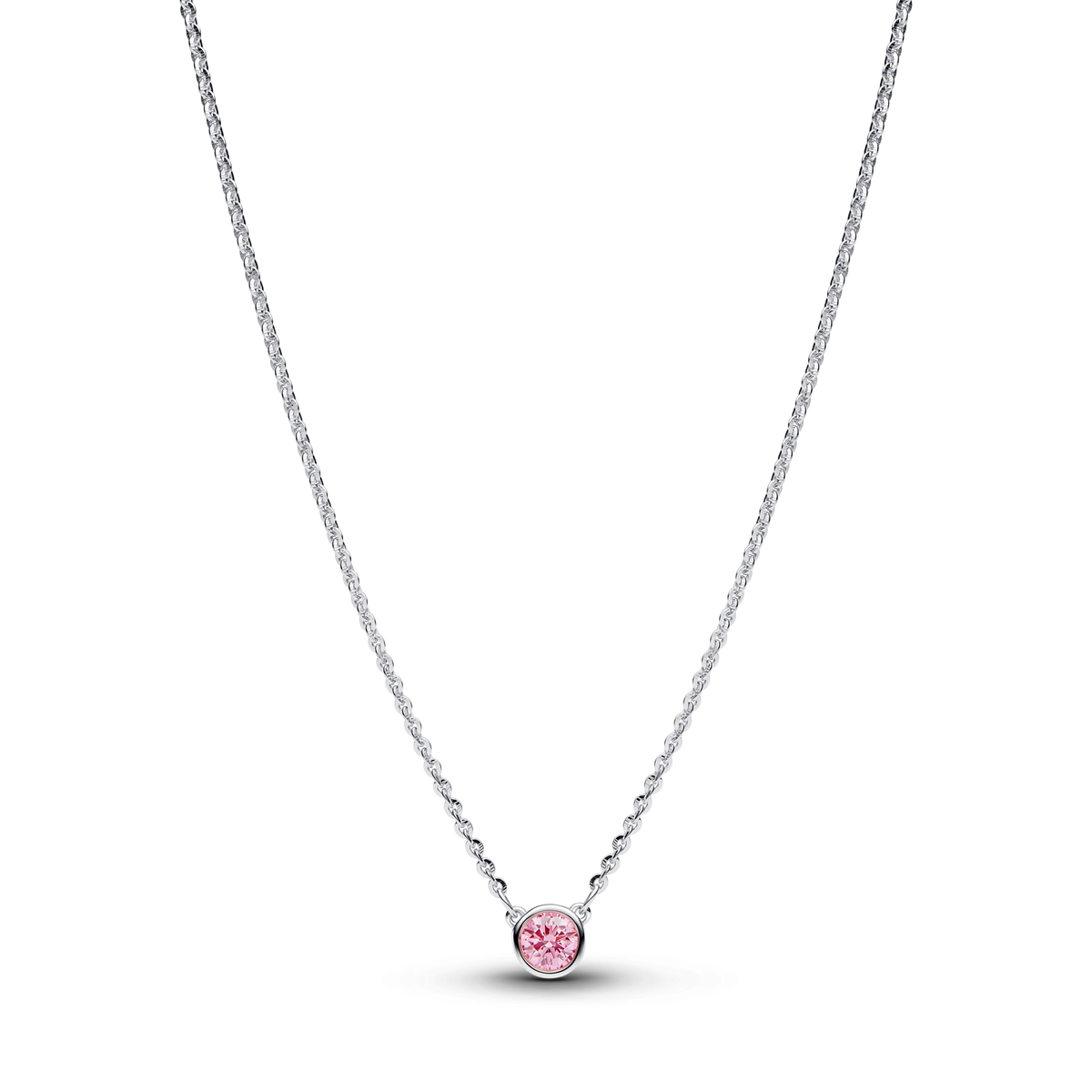 Pandora Era Bezel Sterling Silver Pink Lab-grown Diamond Pendant Necklace