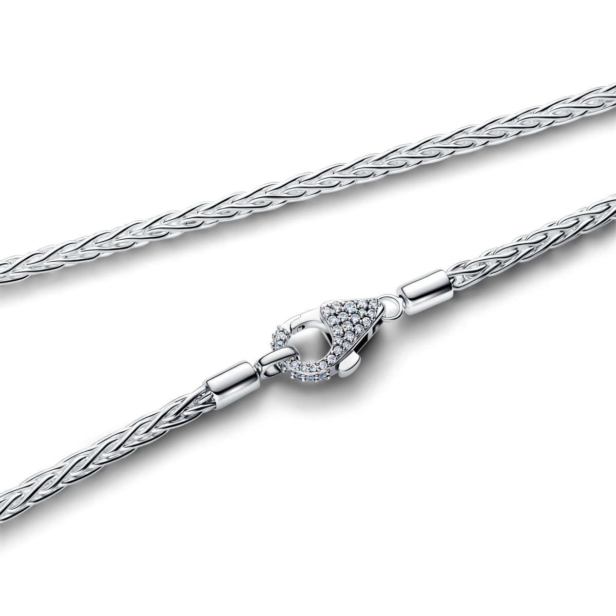 Pavé Clasp Foxtail Chain Charm Necklace