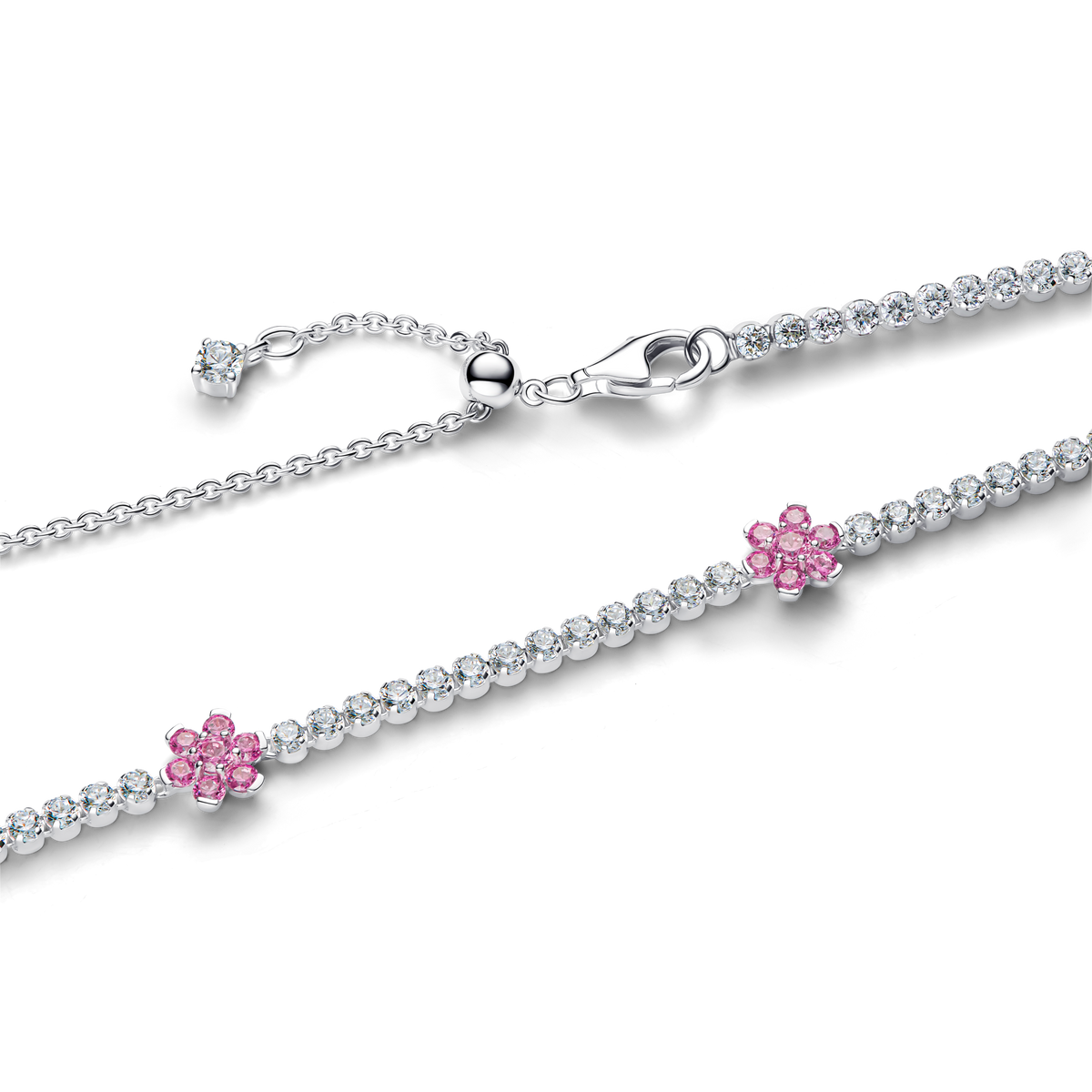 Pink Flower Tennis Necklace