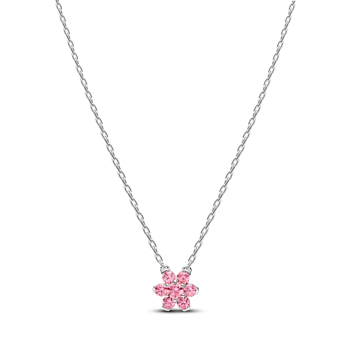 Sparkling Pink Flower Pendant Necklace