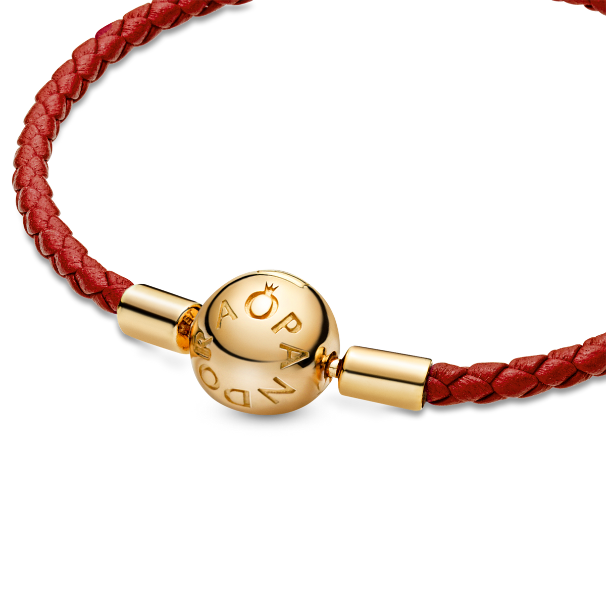 Pandora Moments Red Woven Leather Bracelet