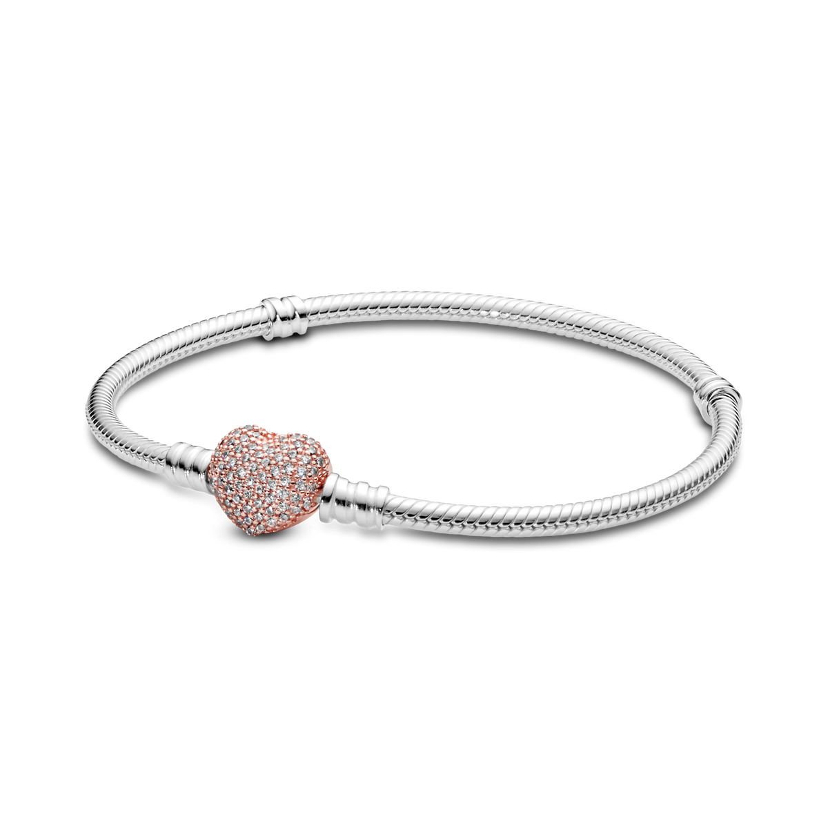 Pandora Moments Pavé Heart Clasp Snake Chain Bracelet