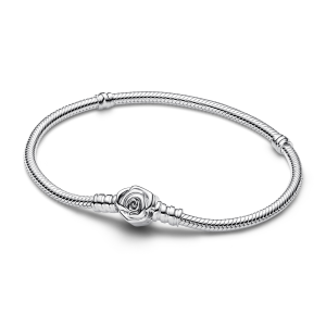Pandora Moments Rose in Bloom Clasp Snake Chain Bracelet