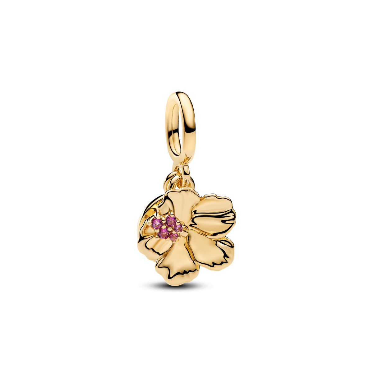 Hibiscus Flower & Engravable Round Tag Double Dangle Charm