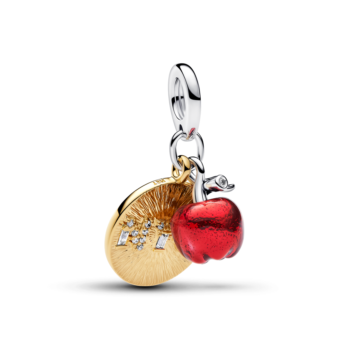 Apple & Engravable Round Tag Double Dangle Charm