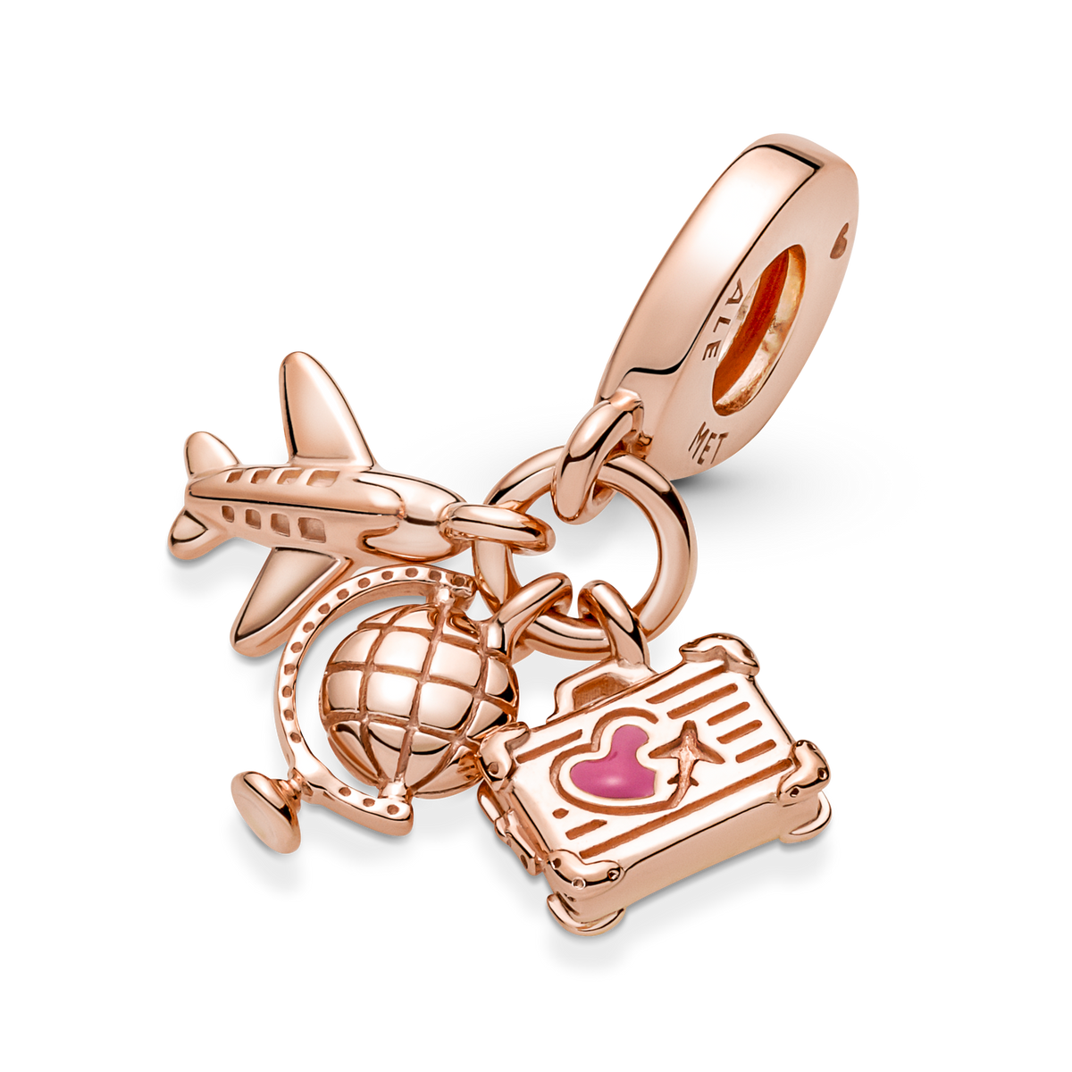 Airplane, Globe & Suitcase Triple Dangle Charm