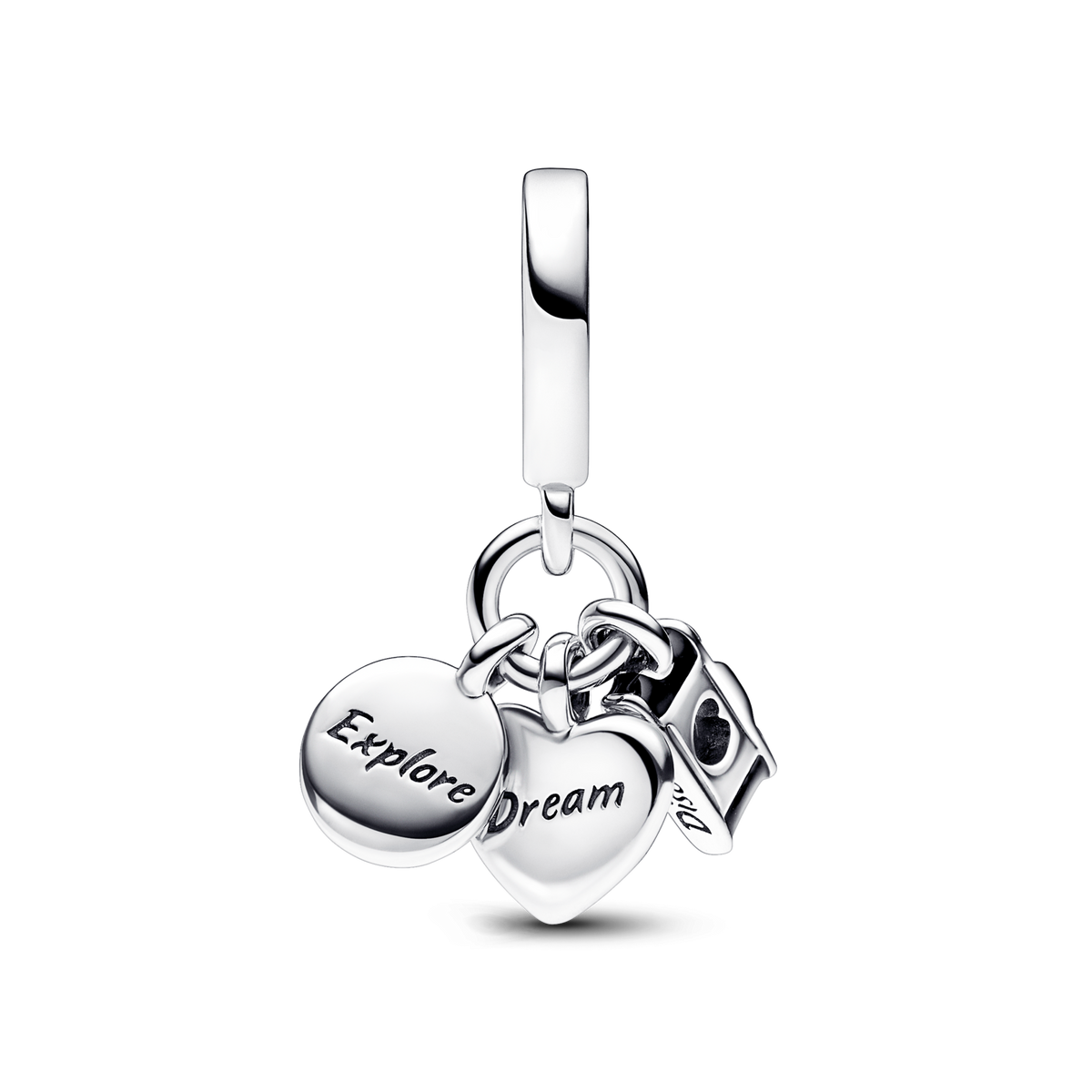 Camera, Heart & Compass Triple Dangle Charm