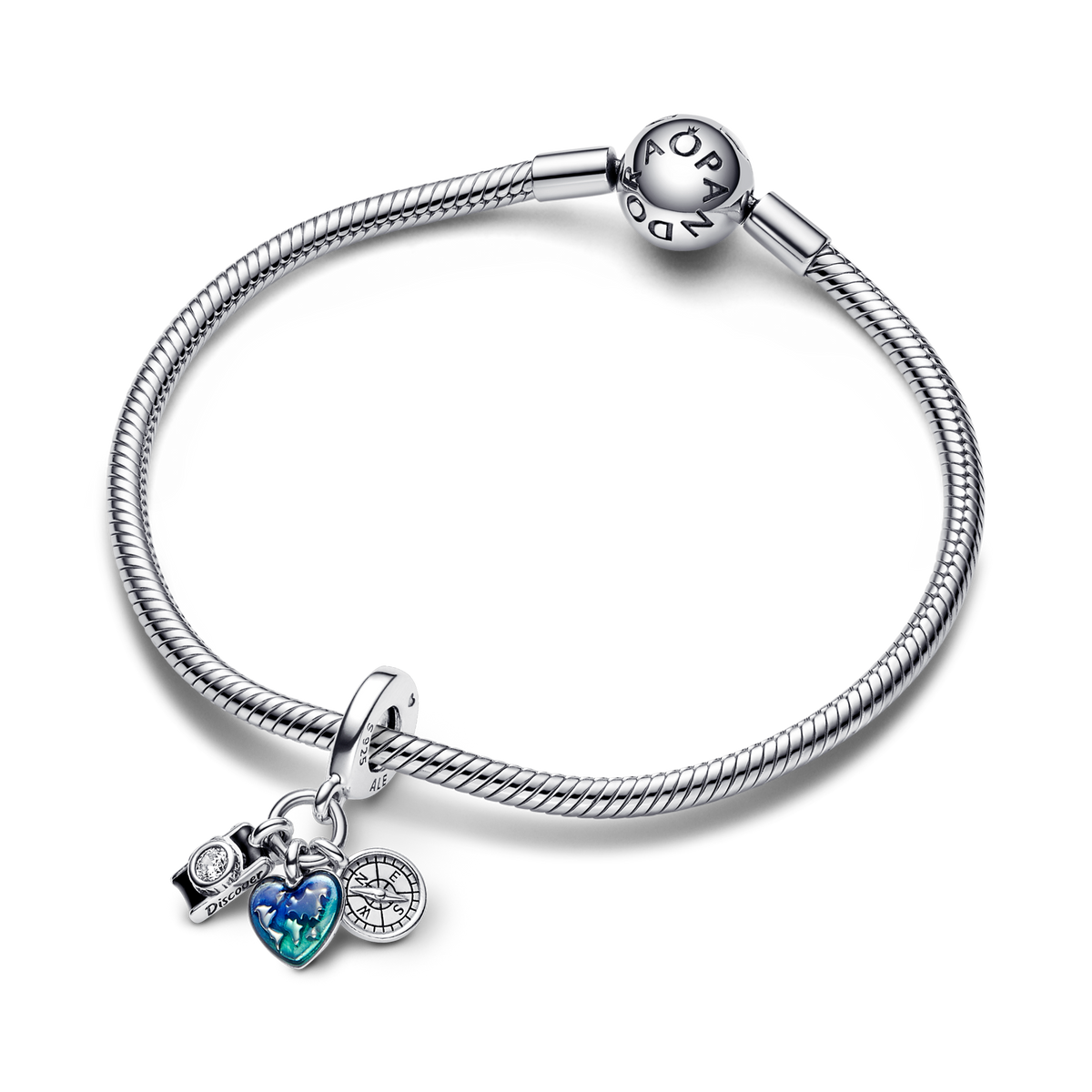 Camera, Heart & Compass Triple Dangle Charm
