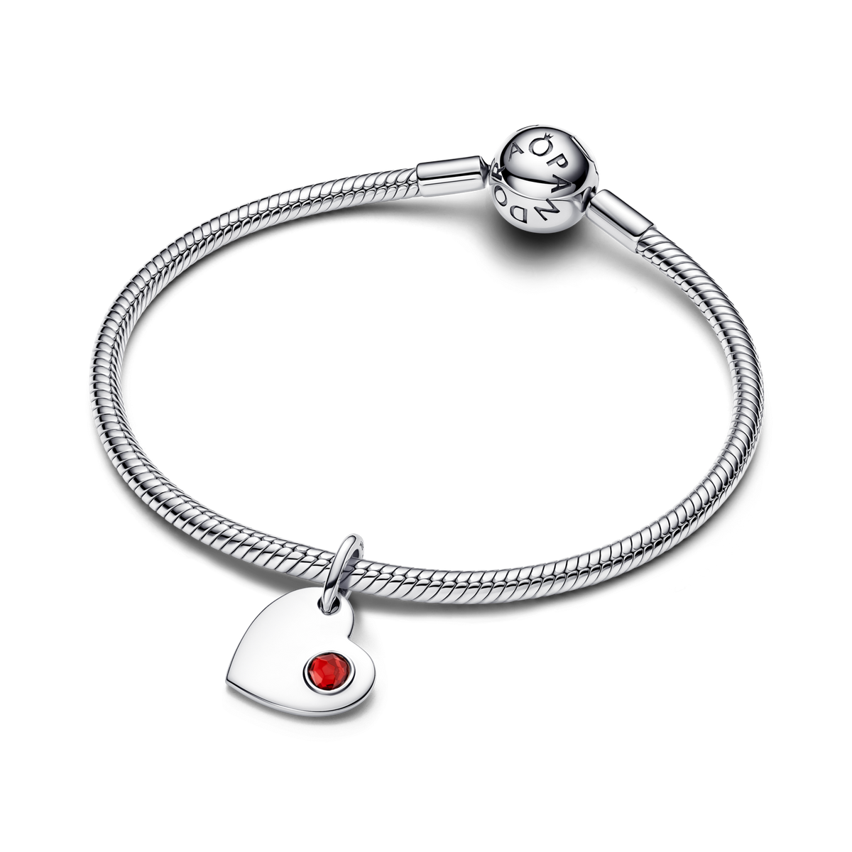 January Engravable Heart Red Stone Dangle Charm