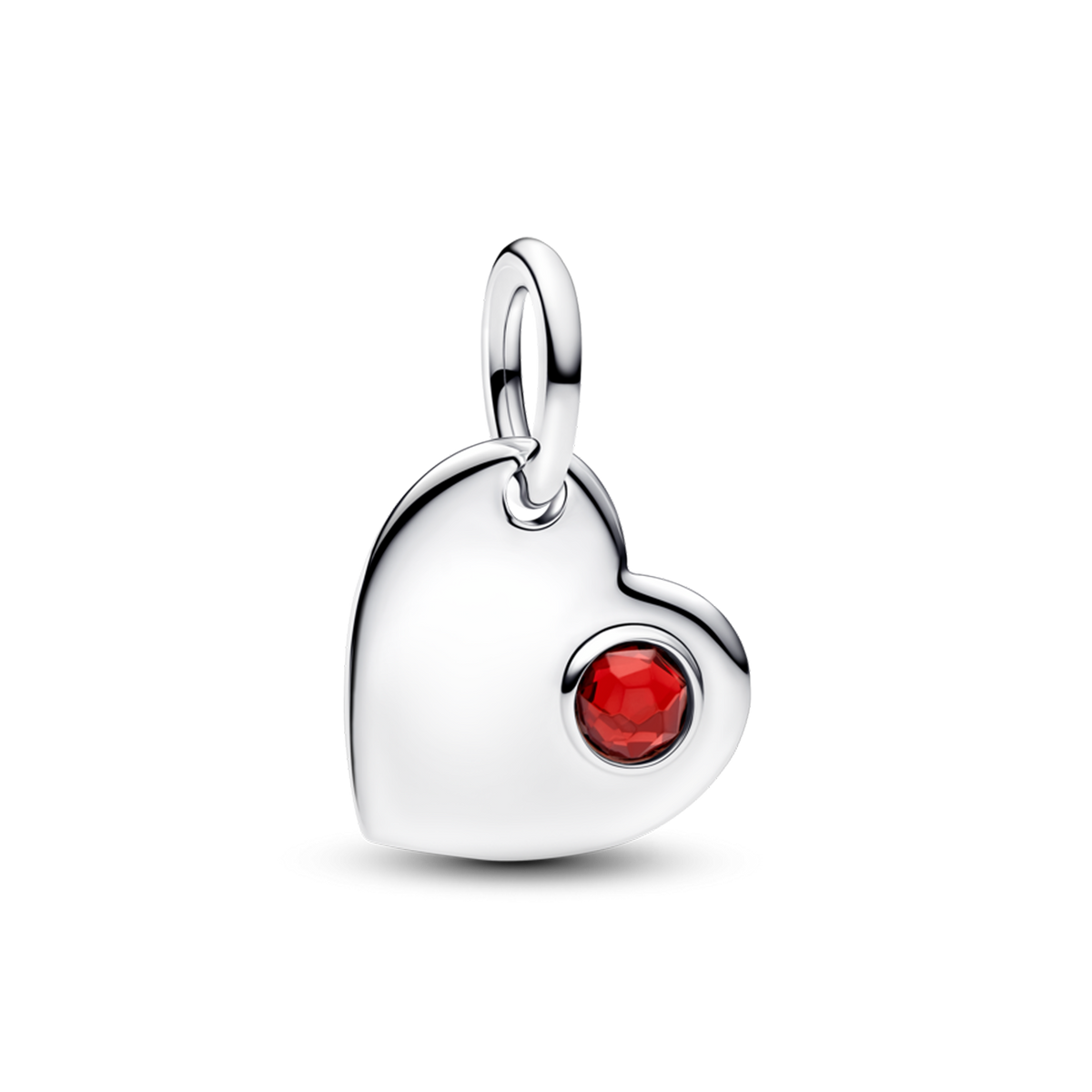 January Engravable Heart Red Stone Dangle Charm