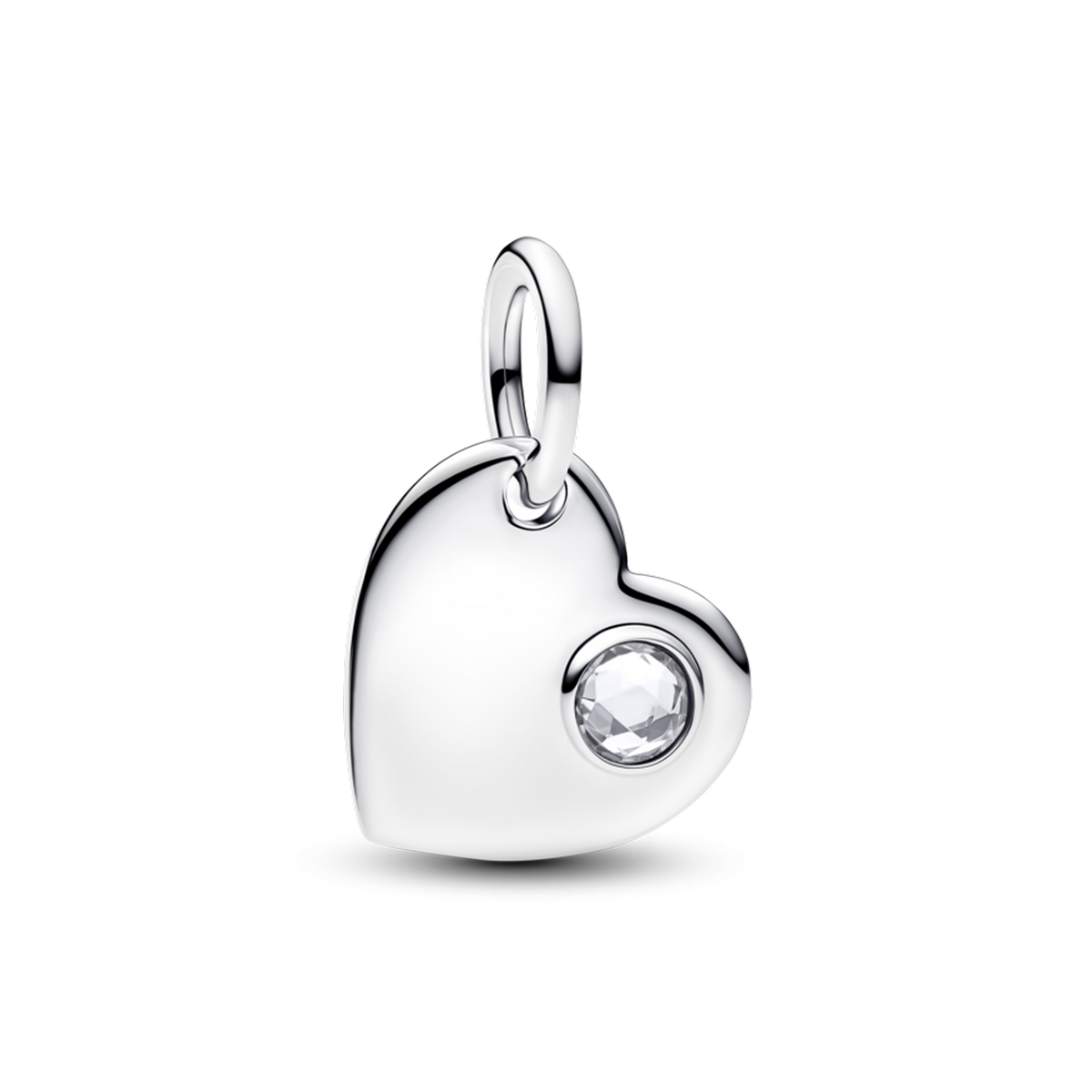 April Engravable Heart Clear Stone Dangle Charm