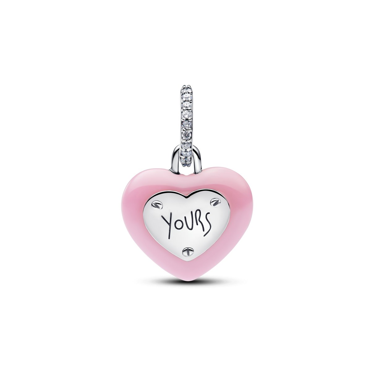 Pink Ceramic Heart Padlock Dangle Charm