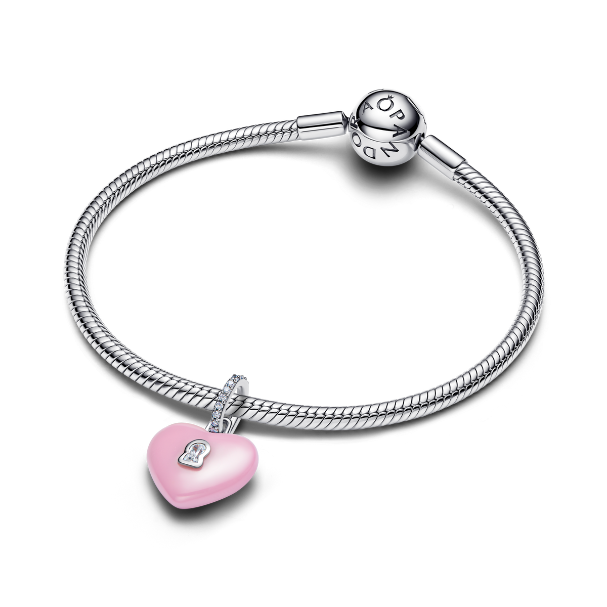 Pink Ceramic Heart Padlock Dangle Charm