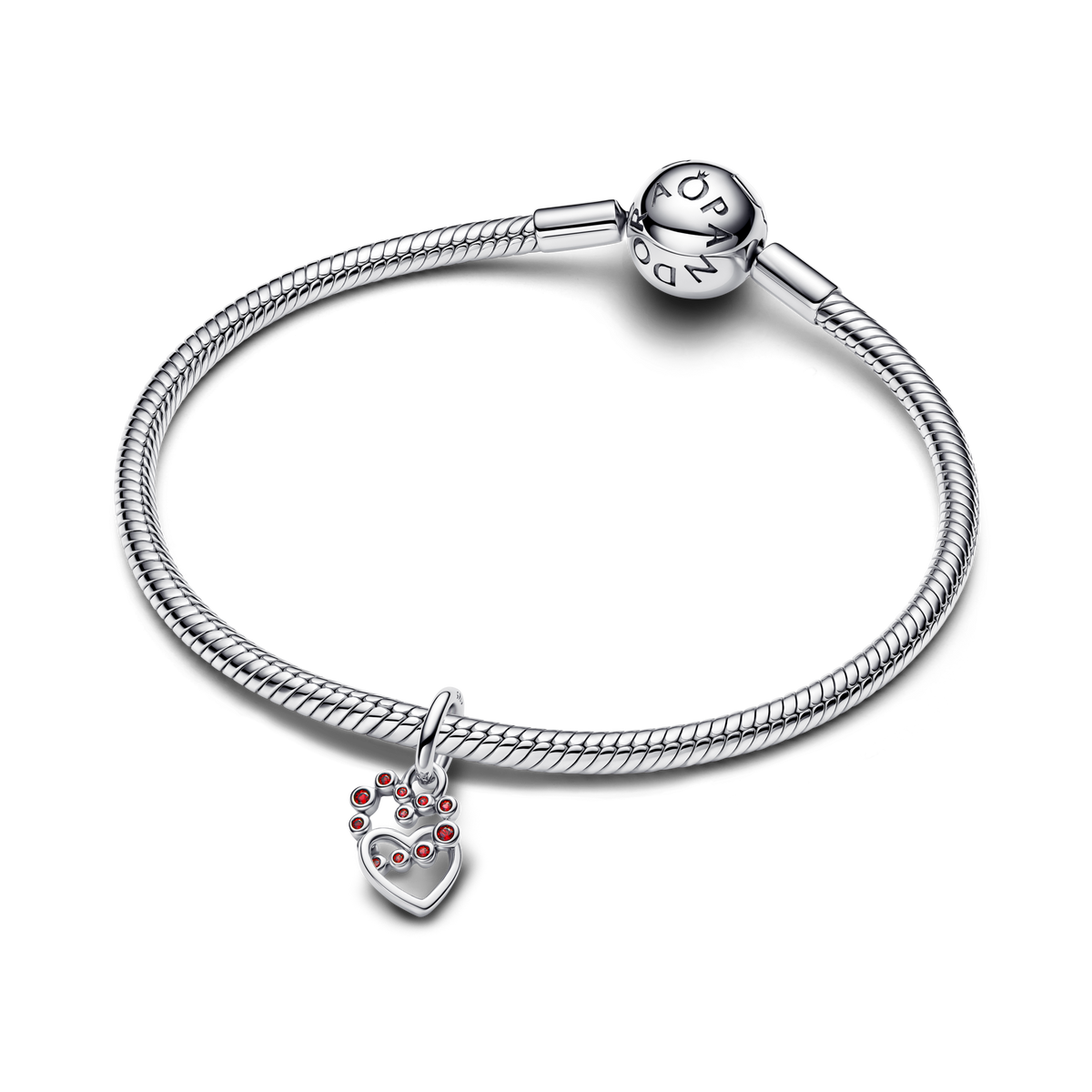 Connected Hearts & Red Stones Dangle Charm