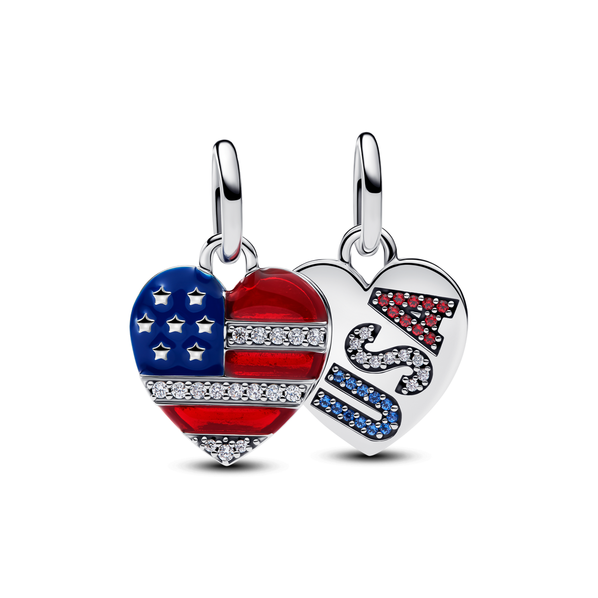 Engravable USA Hearts Splittable Dangle Charm