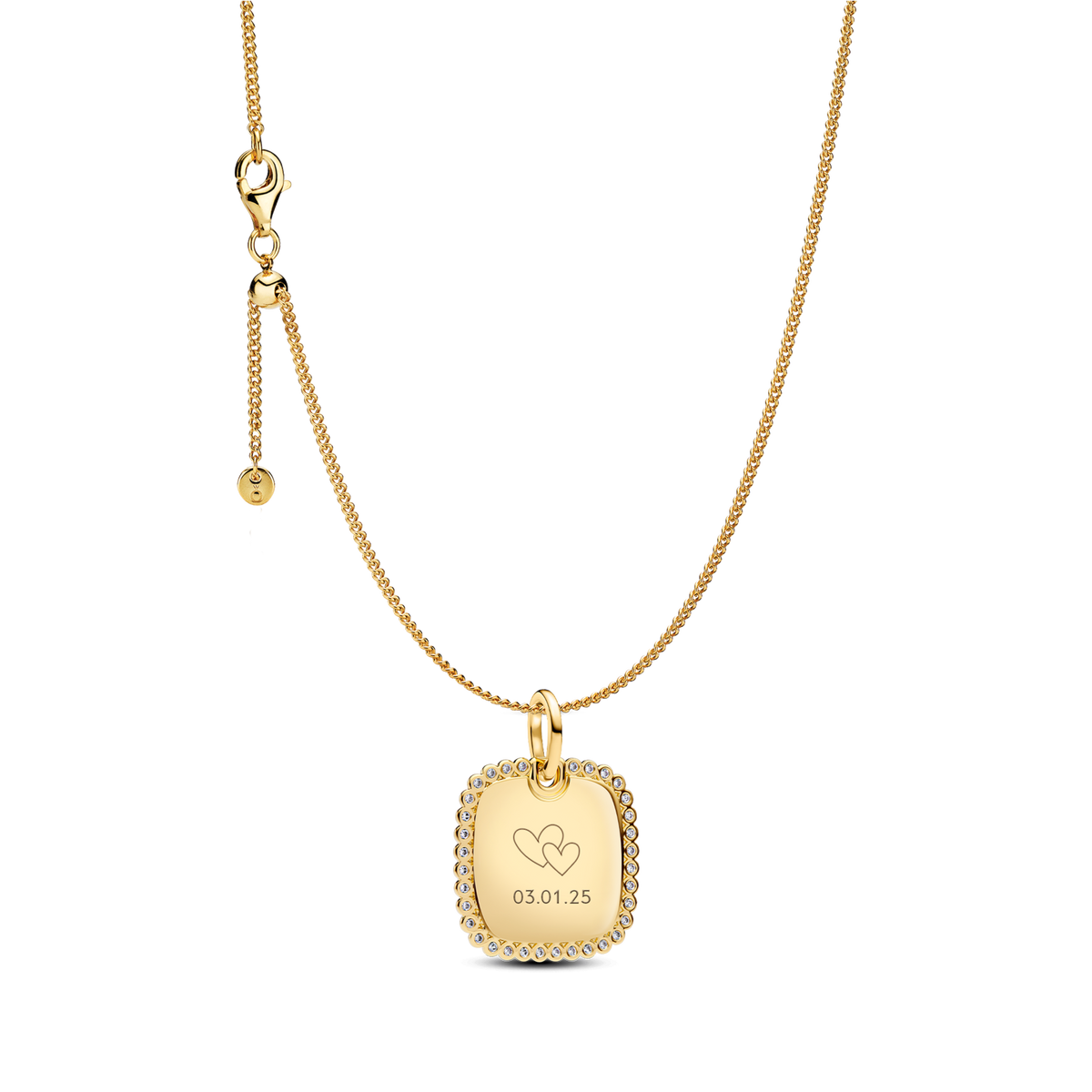 Engravable Sparkling Square Tag Pendant Necklace