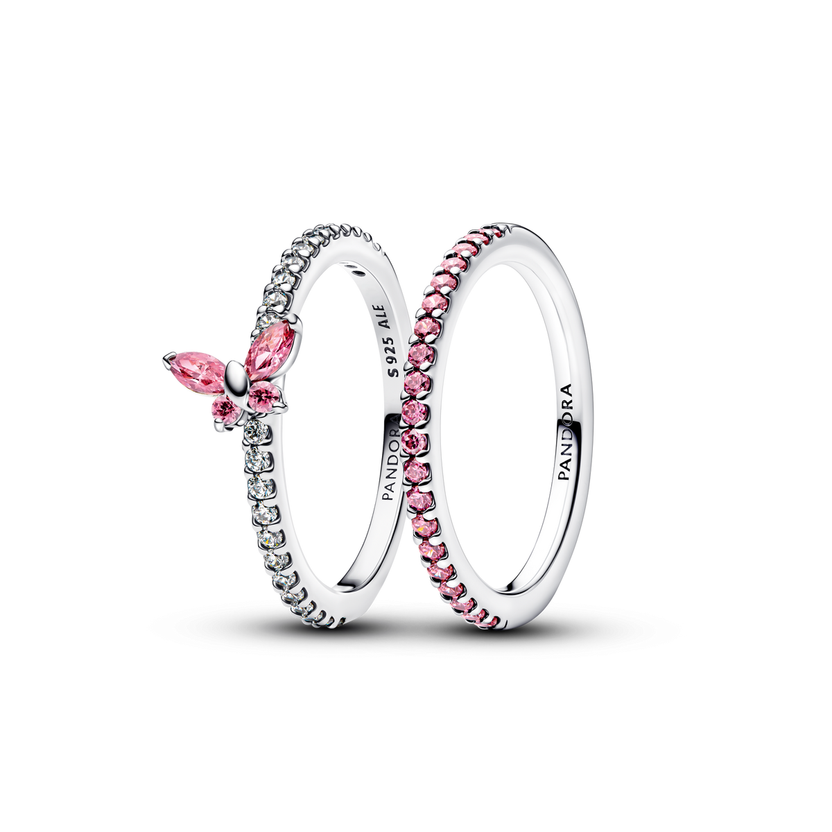 Pink Butterfly Ring Set