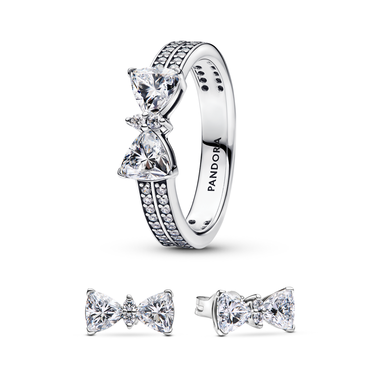 Sparkling Bow Double Row Ring Set