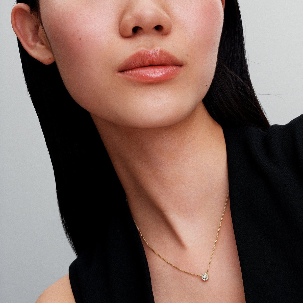 Round Pavé Halo Pendant Necklace