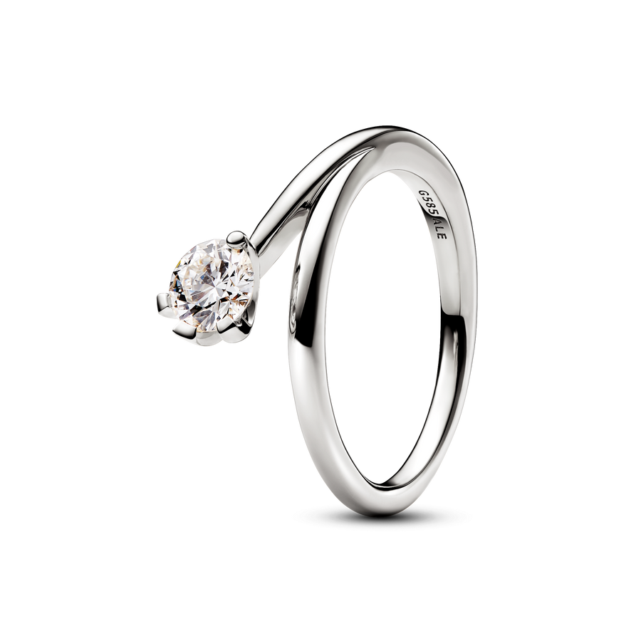 FINAL SALE - Pandora Nova 14k White Gold Lab-grown Diamond Asymmetric Ring