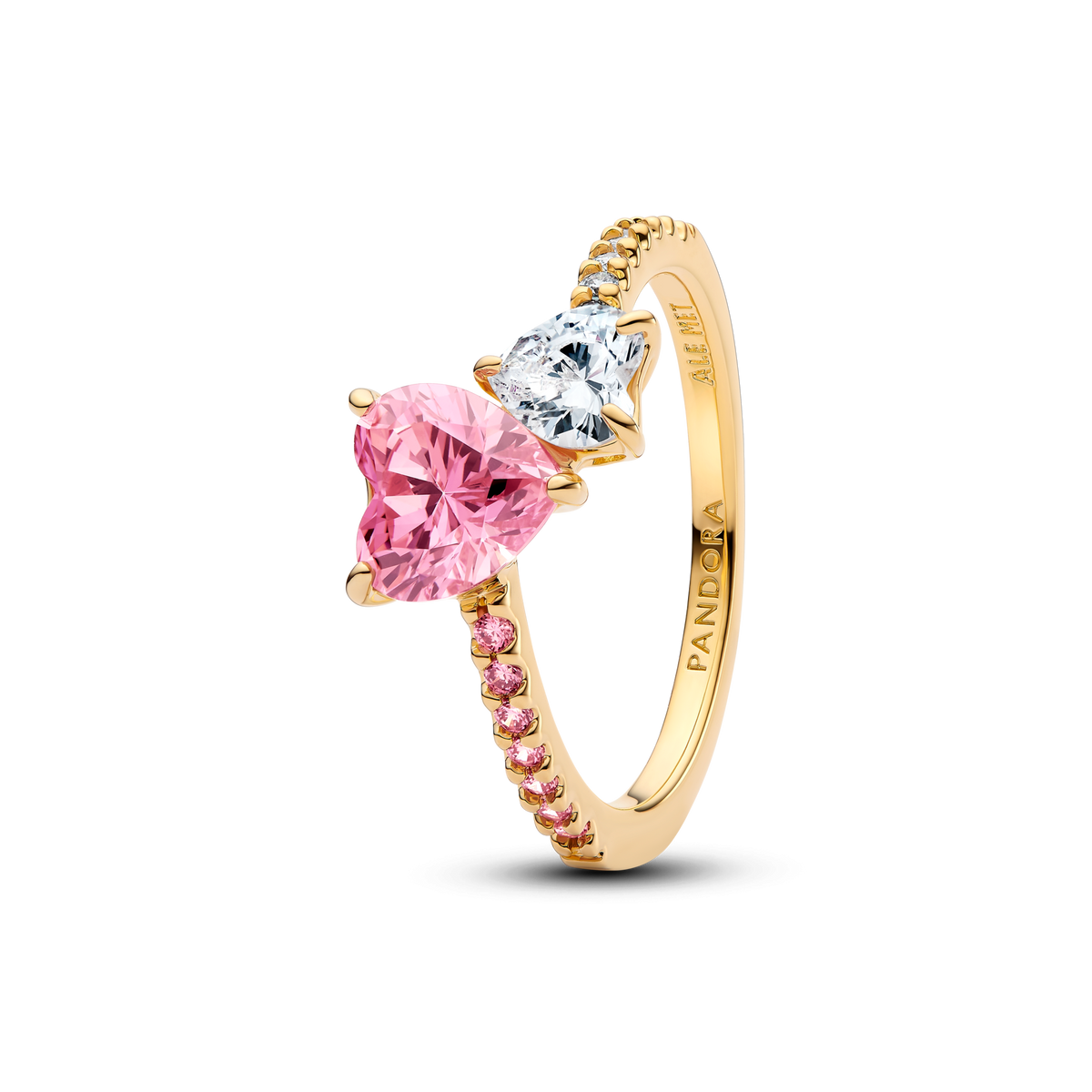 Double Heart Pink & Clear Sparkling Ring