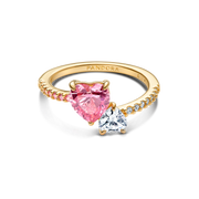 Double Heart Pink & Clear Sparkling Ring