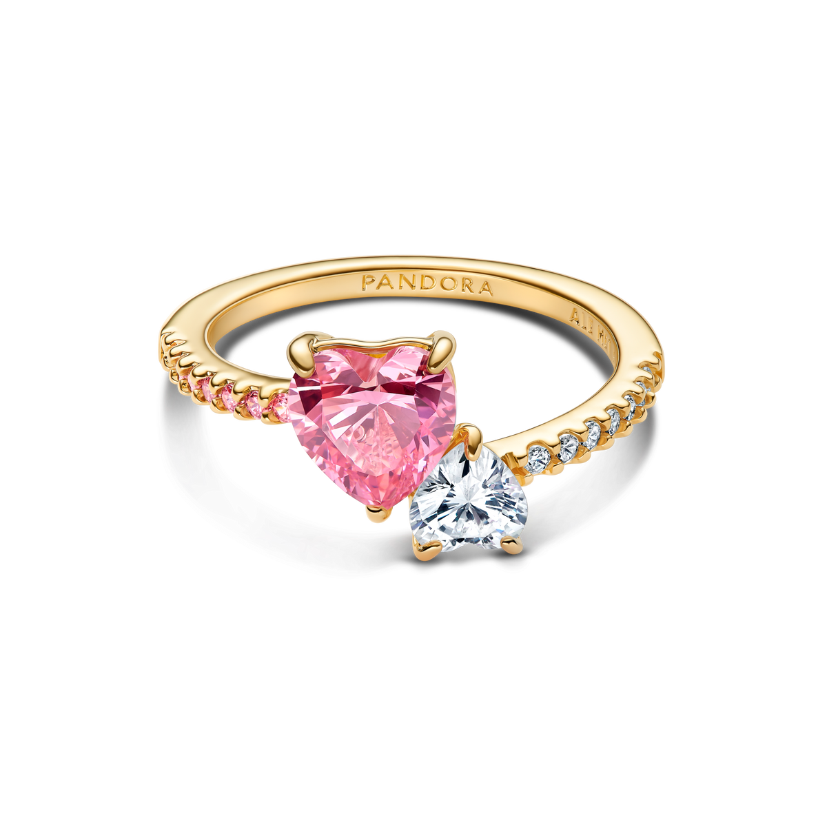 Double Heart Pink & Clear Sparkling Ring