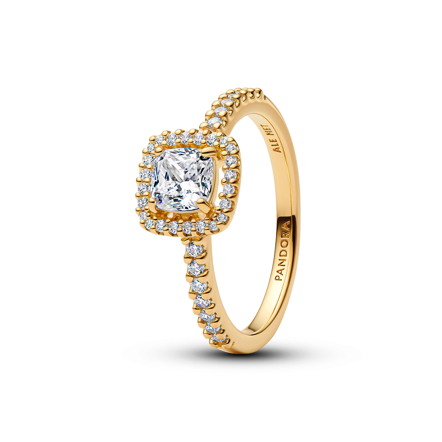 Sparkling Square Clear Halo Ring