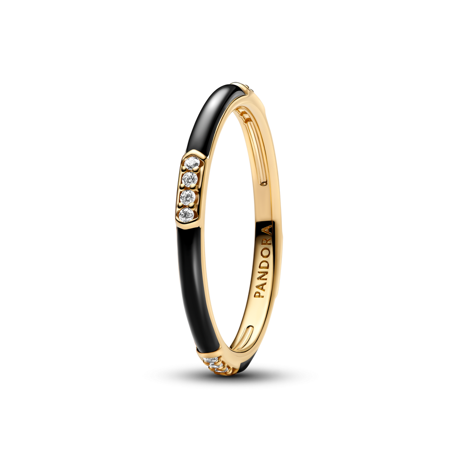 Black Enamel & Stones Ring