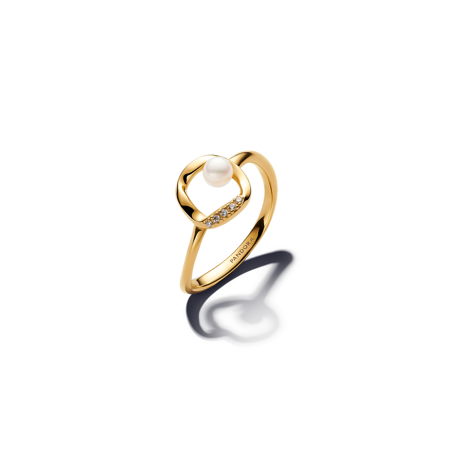 Organically Shaped Pavé Circle & Treated Freshwater Cultured Pearl Ring