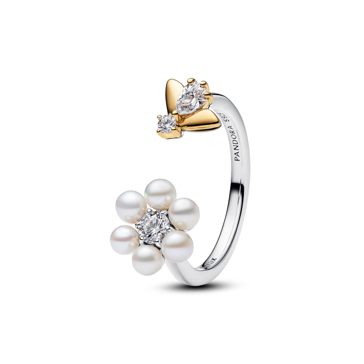 Bridgerton Bee & Treated Freshwater Cultured Pearl Flower Open Ring