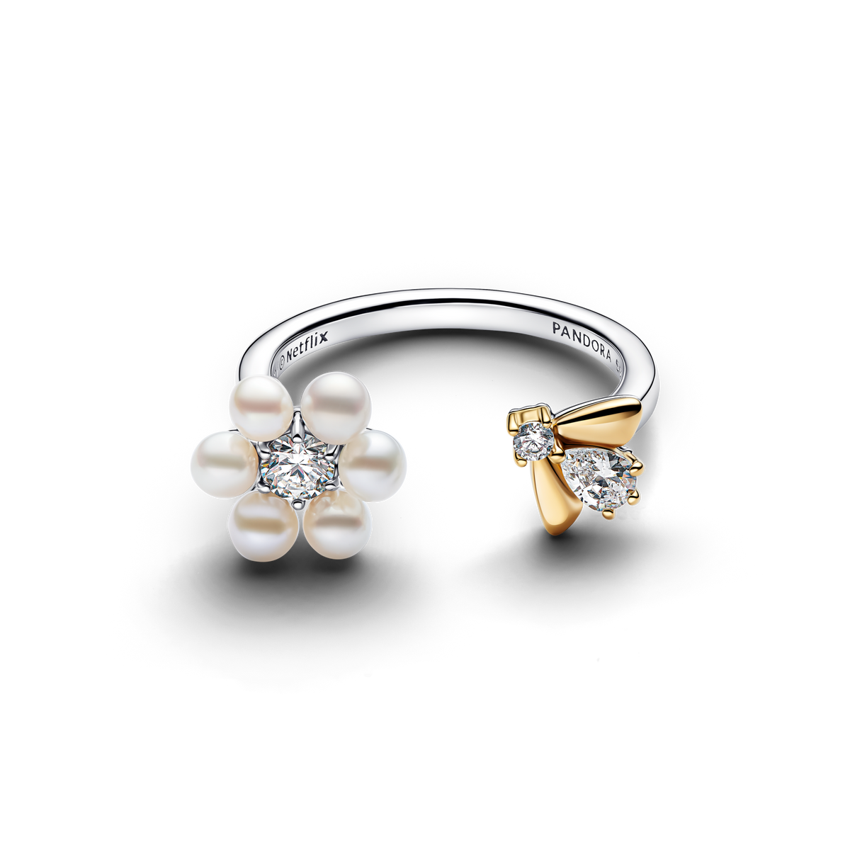 Bridgerton Bee & Treated Freshwater Cultured Pearl Flower Open Ring