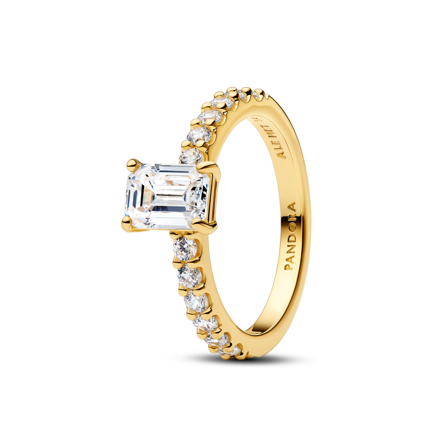Rectangular Sparkling Halo Ring