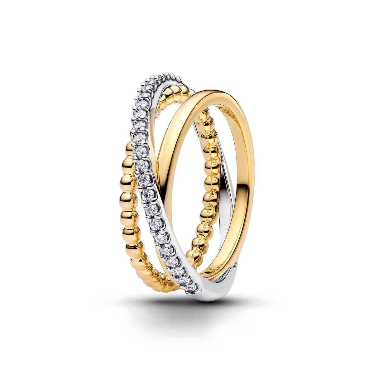 Crossover Beads & Pavé Triple Band Ring