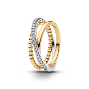Crossover Beads & Pavé Triple Band Ring