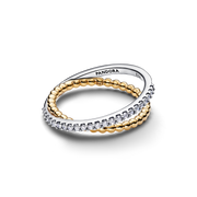 Crossover Beads & Pavé Double Band Ring