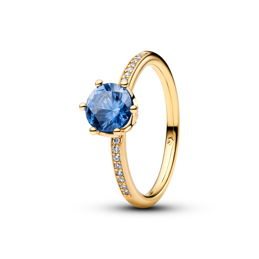 Blue Sparkling Crown Solitaire Ring