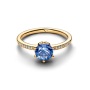 Blue Sparkling Crown Solitaire Ring